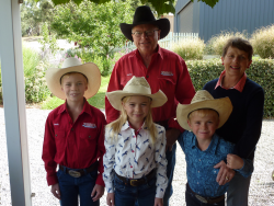 David and Carol Jackson with Jock, Harriet and George Nicholls, off to Marrabel Bull ride 2017.